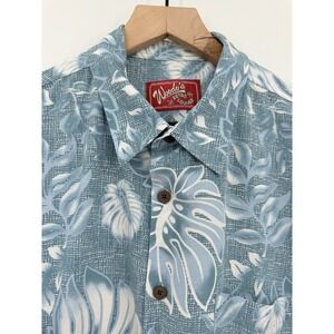 Woodys Retro Lounge Shirt Mens XL Blue Floral Hawaiian Button Up Soft